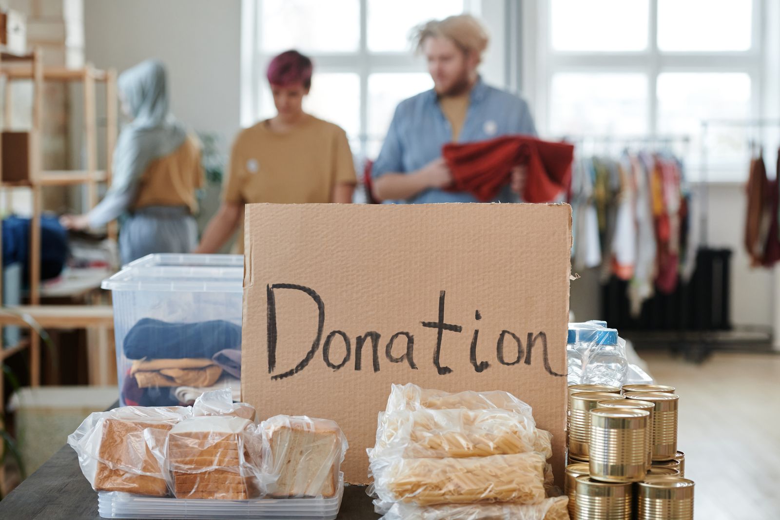 Donated clothing sorted and prepared for families